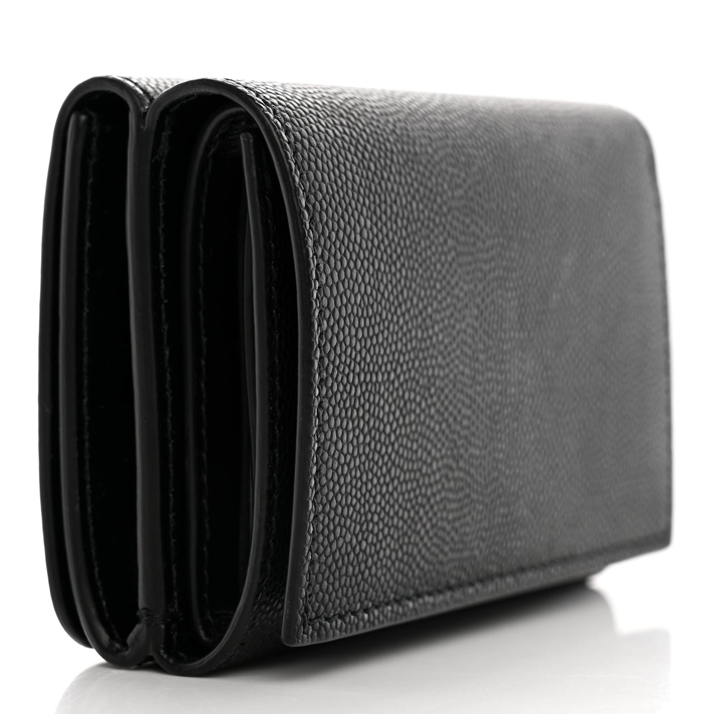 Grained Calfskin TB Compact Tri-Fold Wallet Black