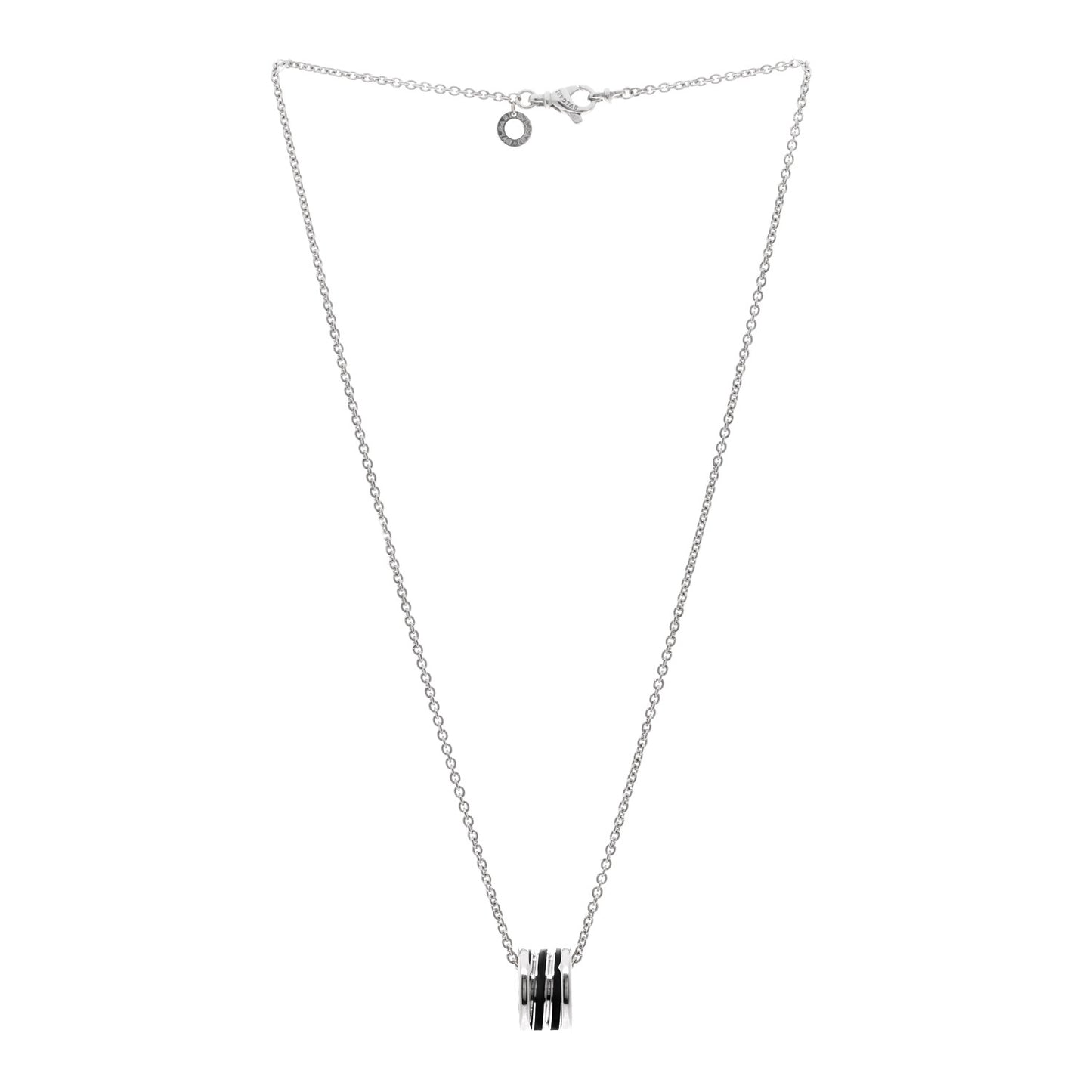18K White Gold Black Enamel B.zero1 Pendant Necklace