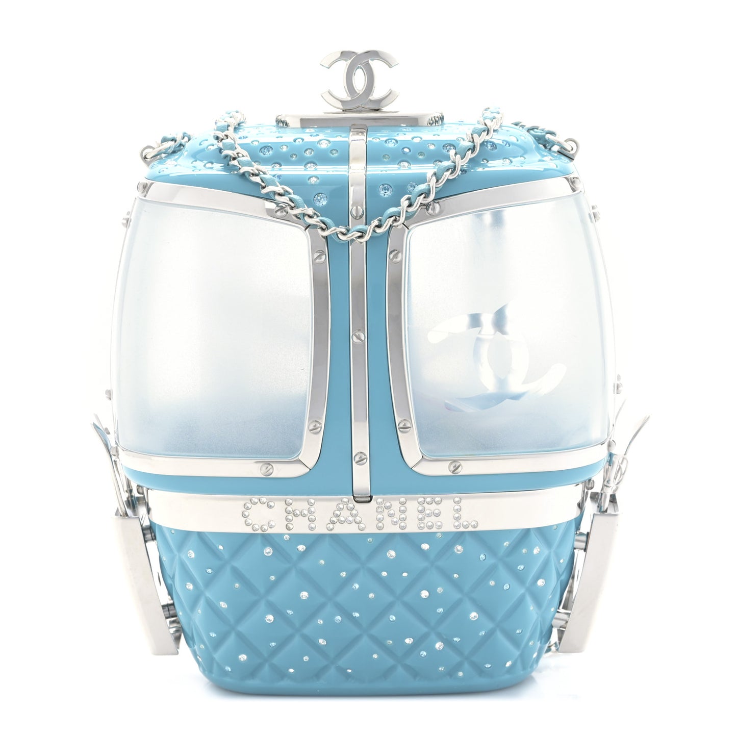 Lucite Enamel Strass Evening In The Mountain Gondola Minaudiere Clutch Light Blue