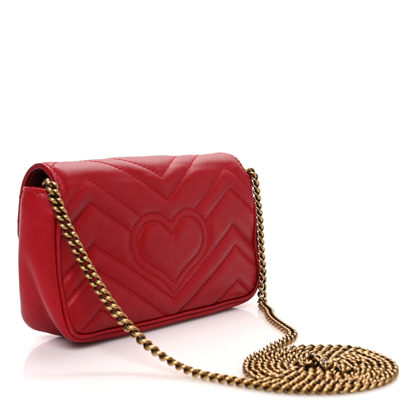 Calfskin Matelasse Super Mini GG Marmont Shoulder Bag Hibiscus Red