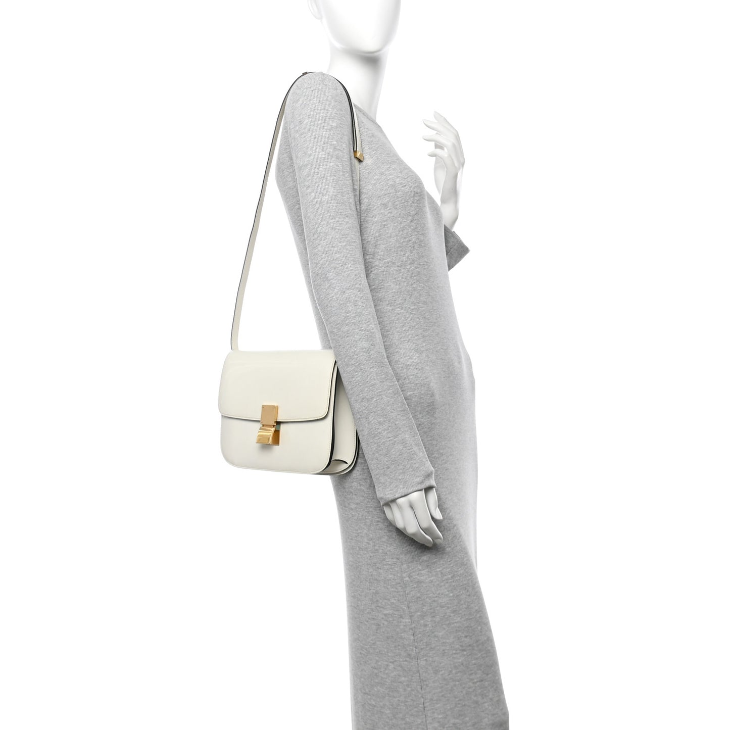 Spazzolato Calfskin Medium Classic Box Flap Bag White
