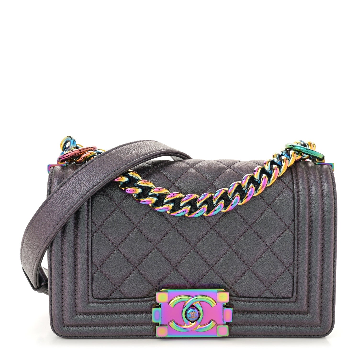 Chanel Iridescent Goatskin Quilted Small Boy Flap Purple 1 of 10