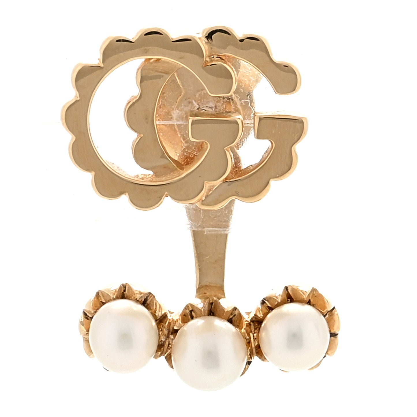 18K Yellow Gold Pearl Single GG Running Earring