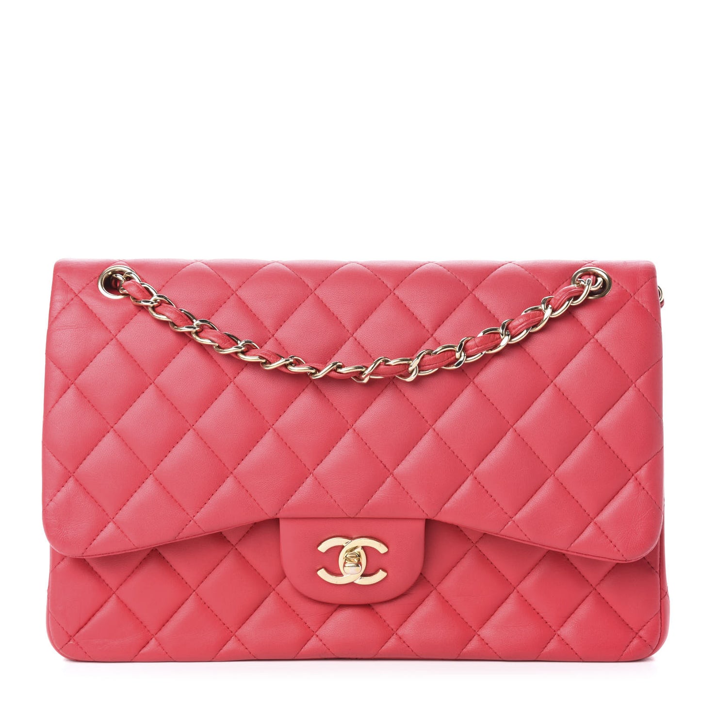 Lambskin Quilted Jumbo Double Flap Pink
