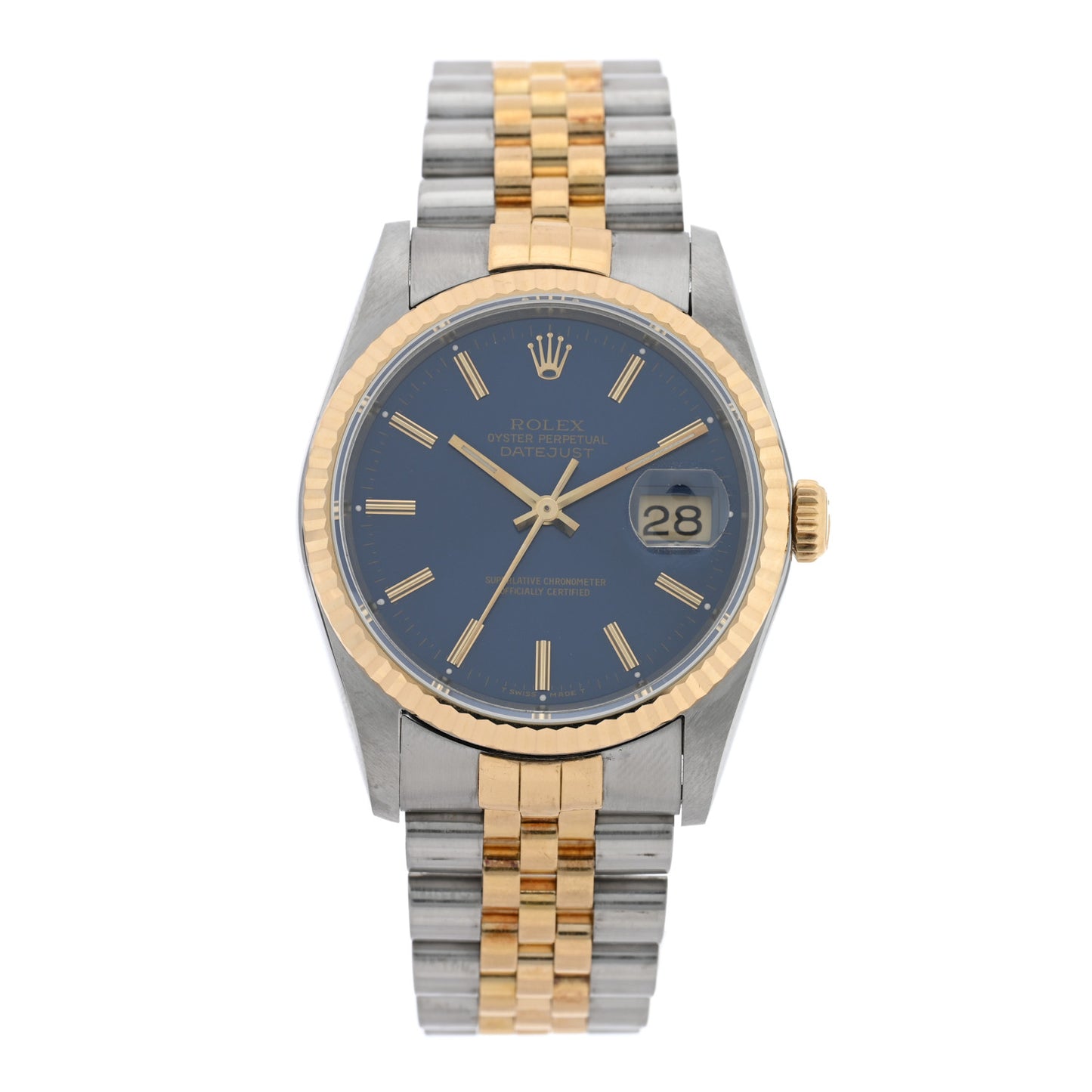 Stainless Steel 18K Yellow Gold 36mm Oyster Perpetual Datejust Watch Blue 16233