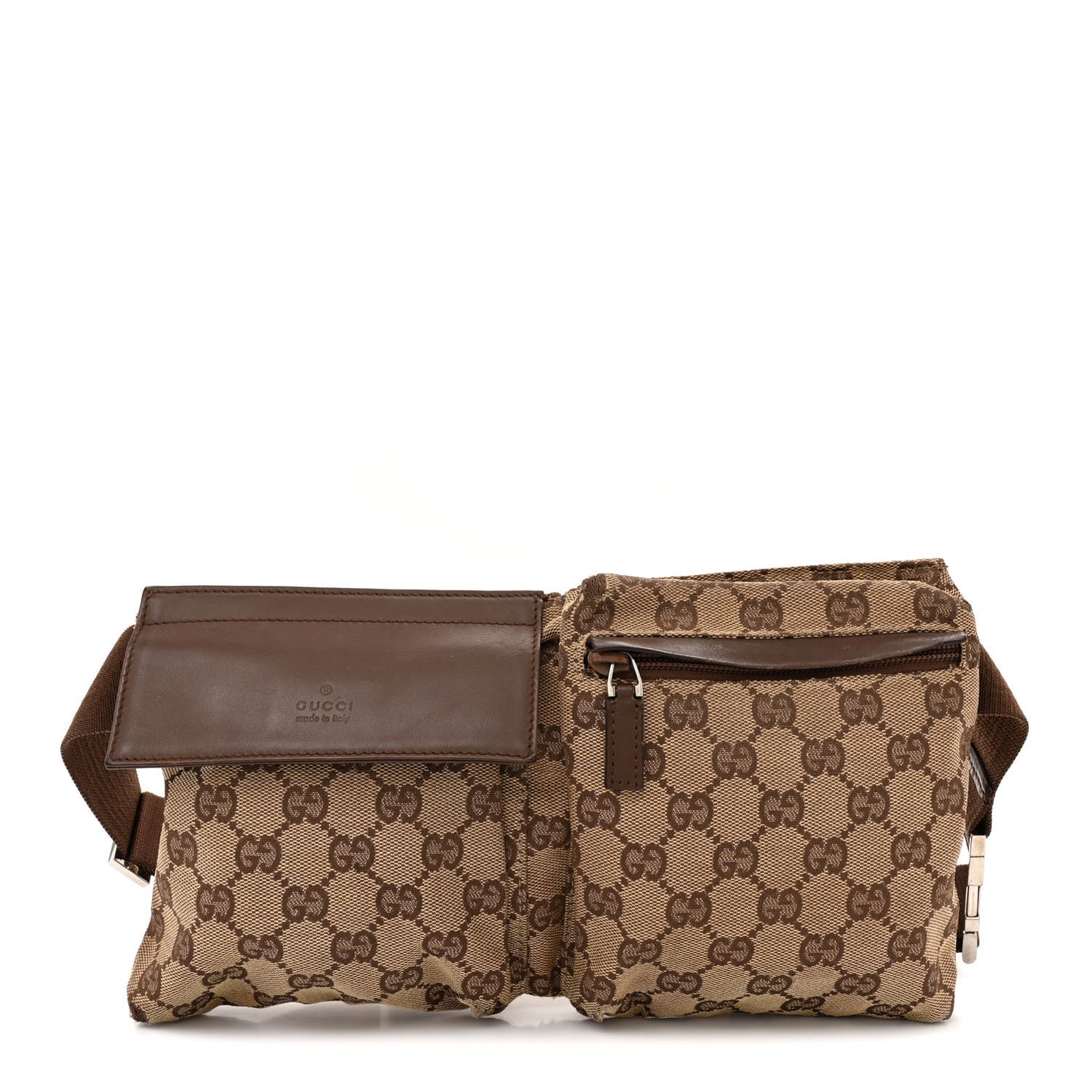 GG Monogram Web Double Pocket Belt Bag Ebony