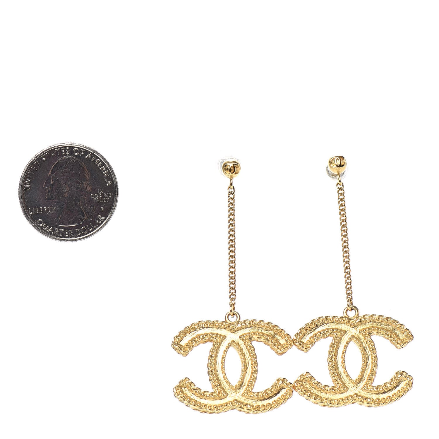 Chanel CC Drop Earrings Matte Gold 2 of 4