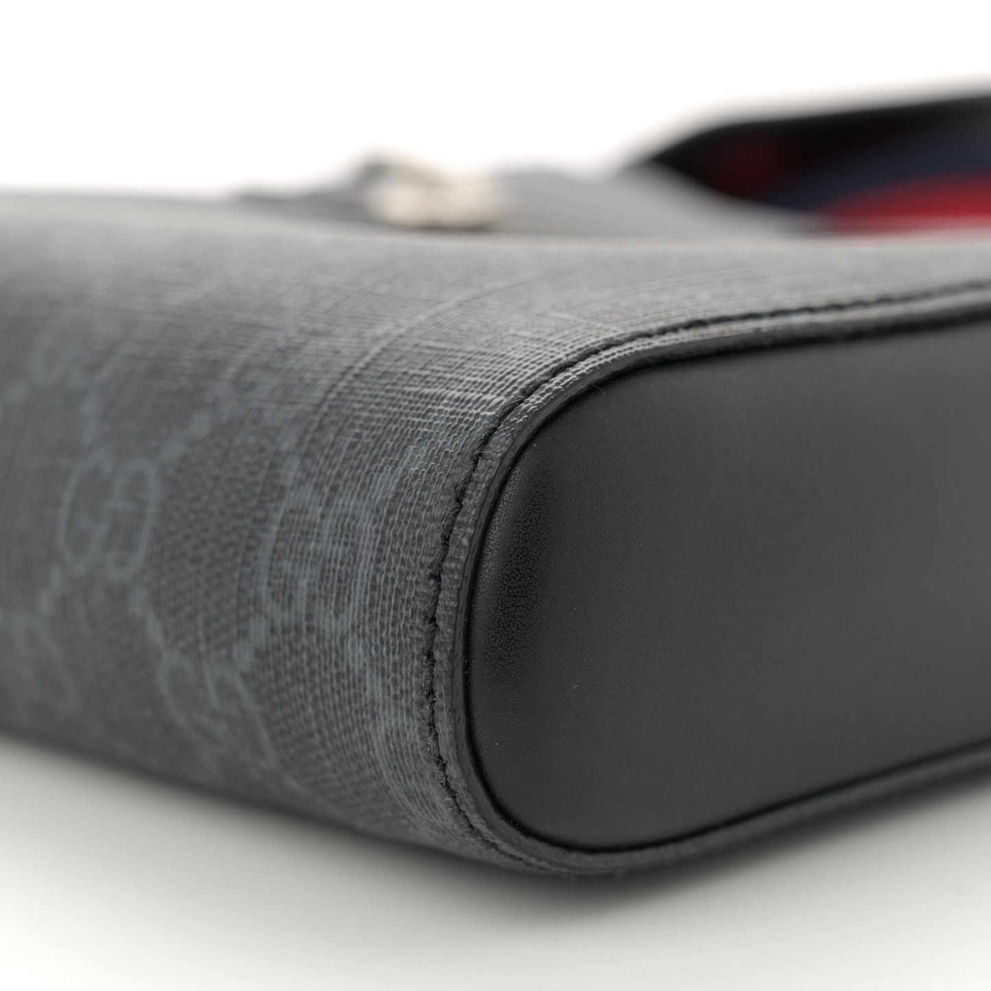 GG Supreme Monogram Web Small Flat Messenger Bag Black Grey