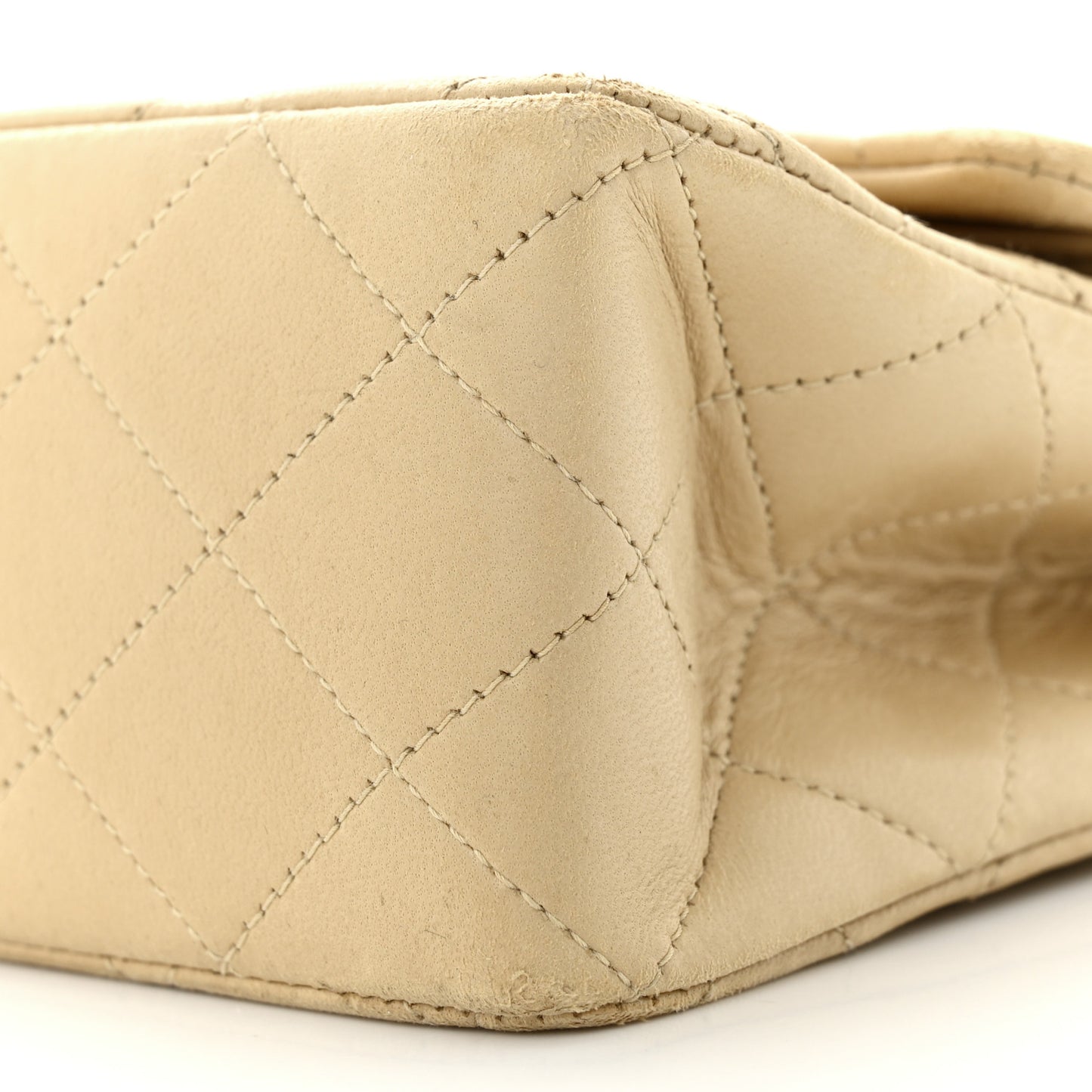 Lambskin Quilted Medium Double Flap Beige