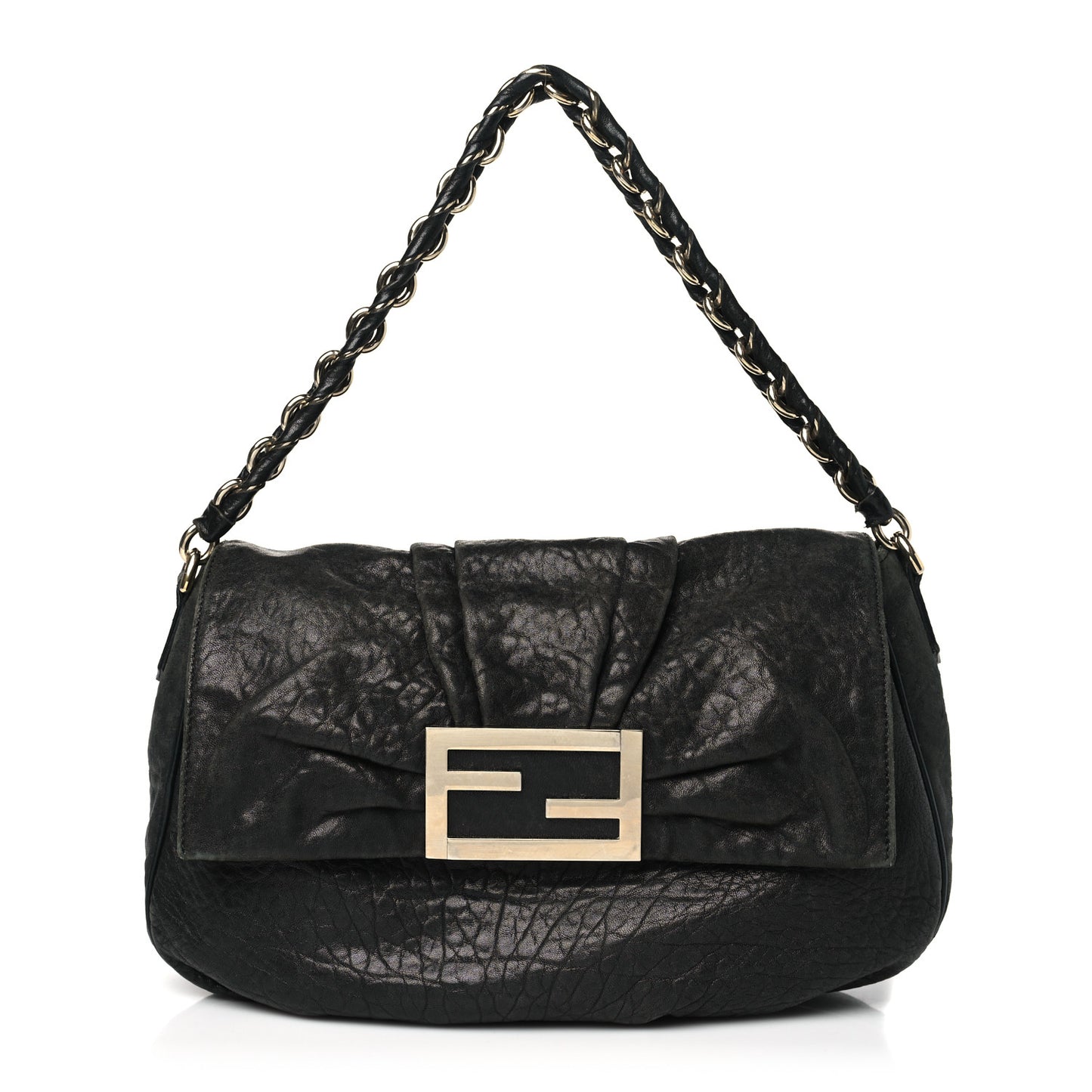 Crinkled Lambskin Mia Shoulder Flap Black
