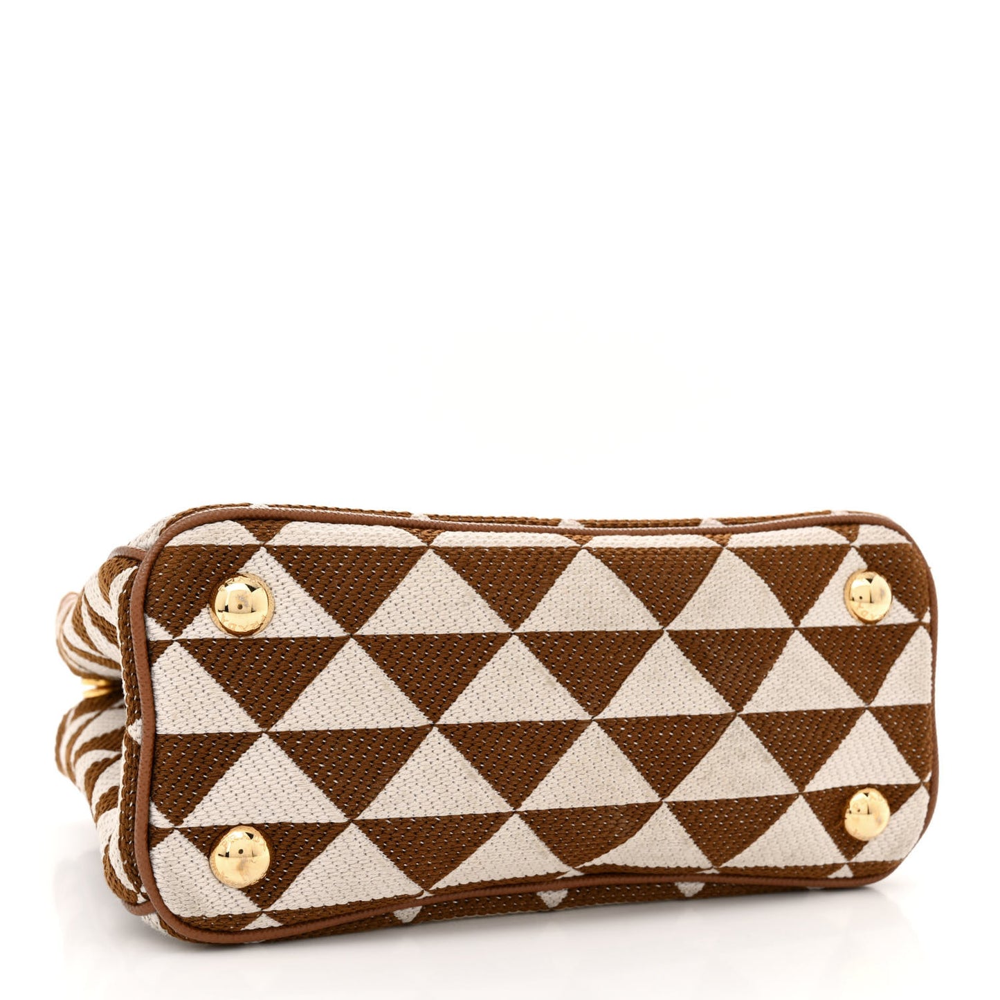 Jacquard Saffiano Triangolo Symbole Embroidered Mini Galleria Double Zip Tote Tabacco Talco