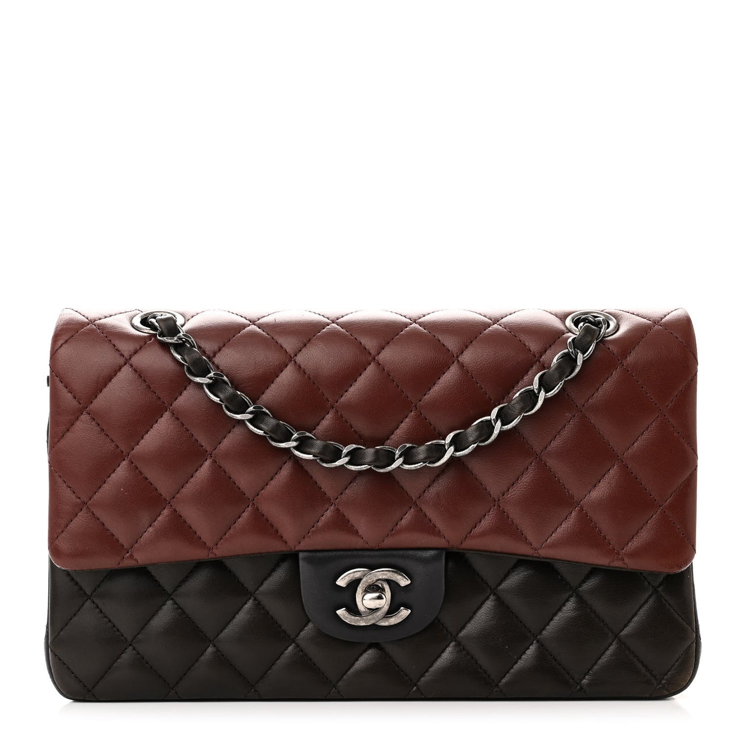 Lambskin Quilted Tri-Color Medium Double Flap Burgundy