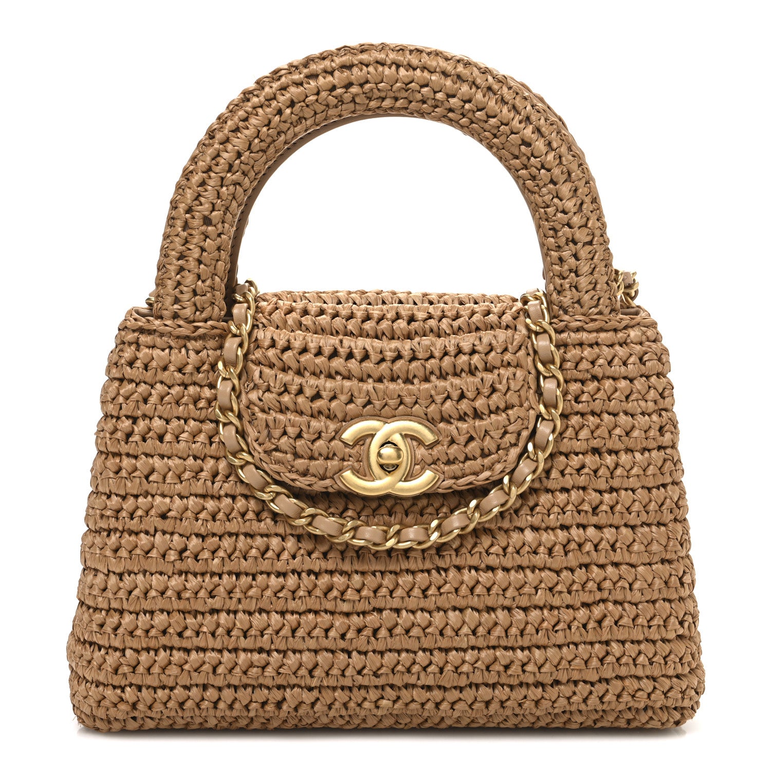 Chanel Braided Raffia Nano Kelly Flap Bag Dark Beige 1839276