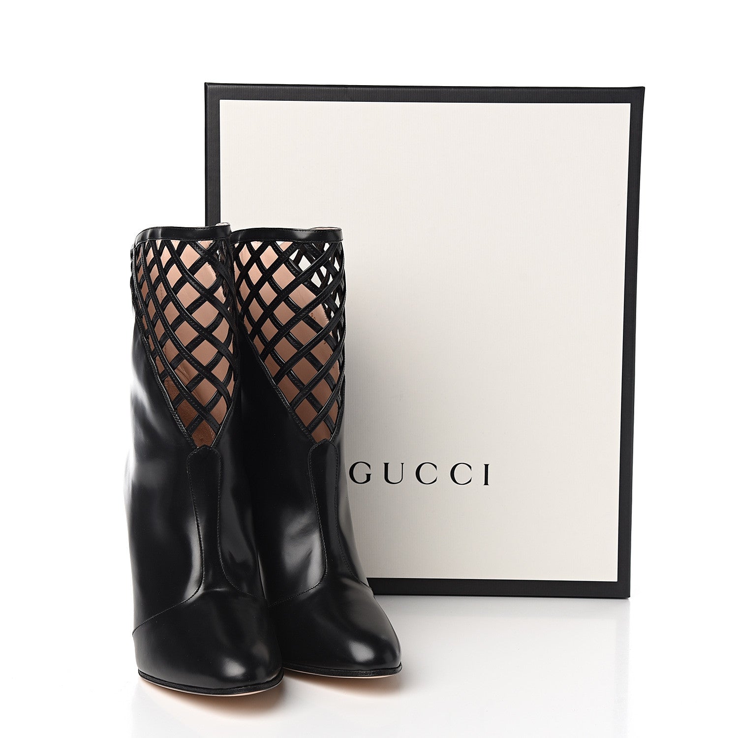 Gucci Plume Calfskin Damir Lattice Cutout Boots 39 Black 10 of 10
