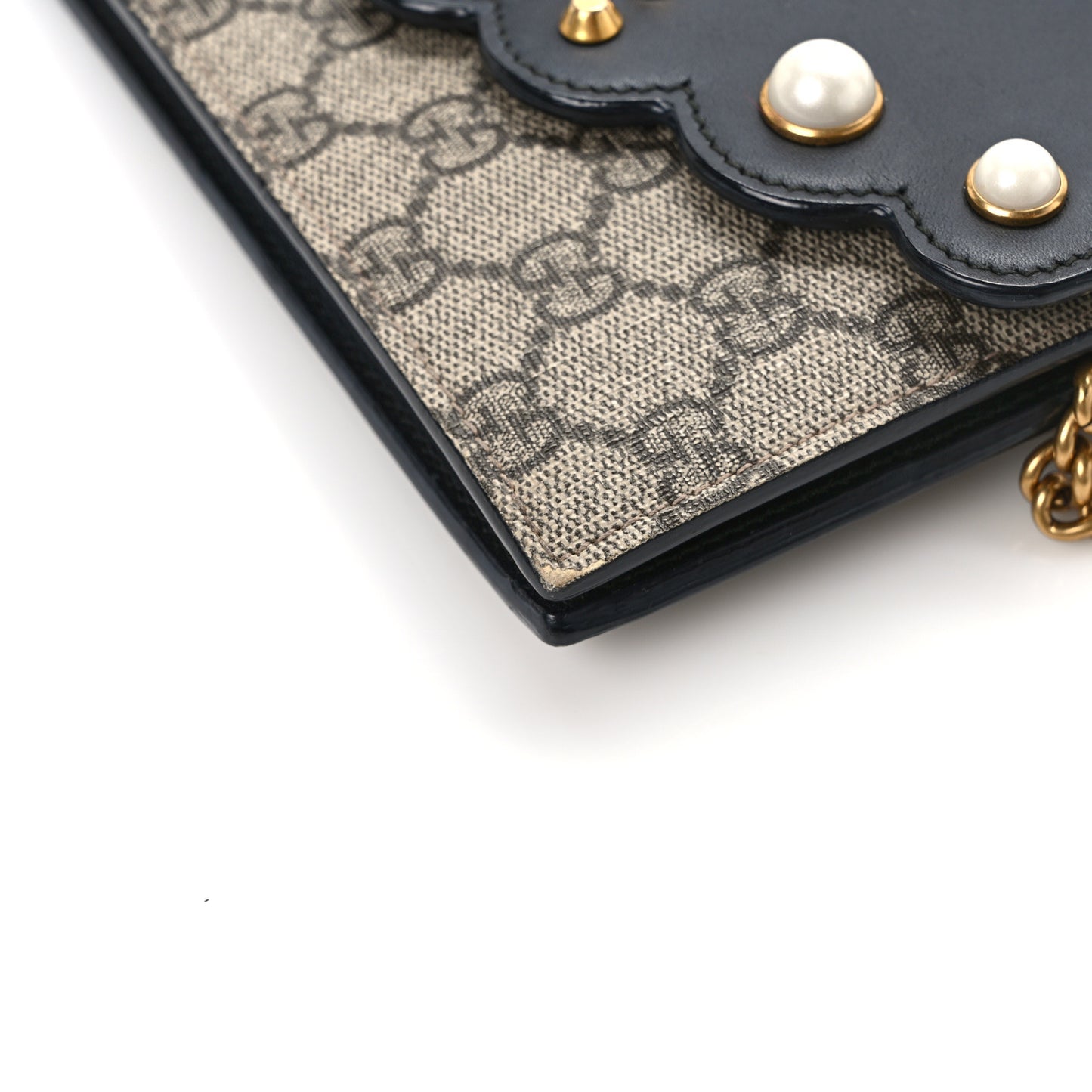GG Supreme Monogram Mini Peony Pearly Wallet on Chain Black