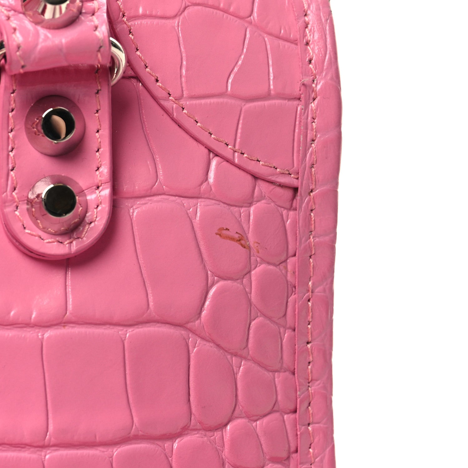 Balenciaga Shiny Supple Calfskin Crocodile Embossed Classic Silver Hardware Mini City Baby Pink 13 of 14
