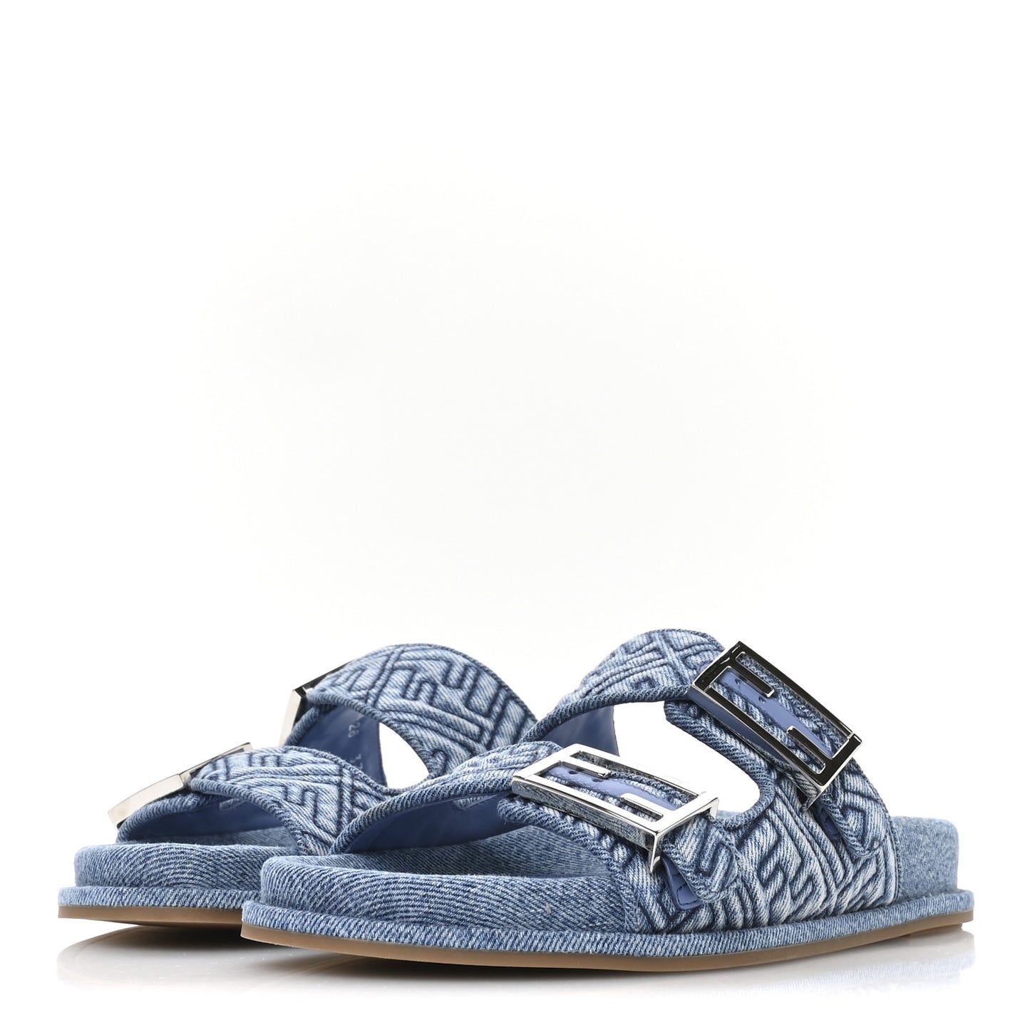 Denim FF Quilted Fendi Feel Buckled Slide Sandals 37 Blue
