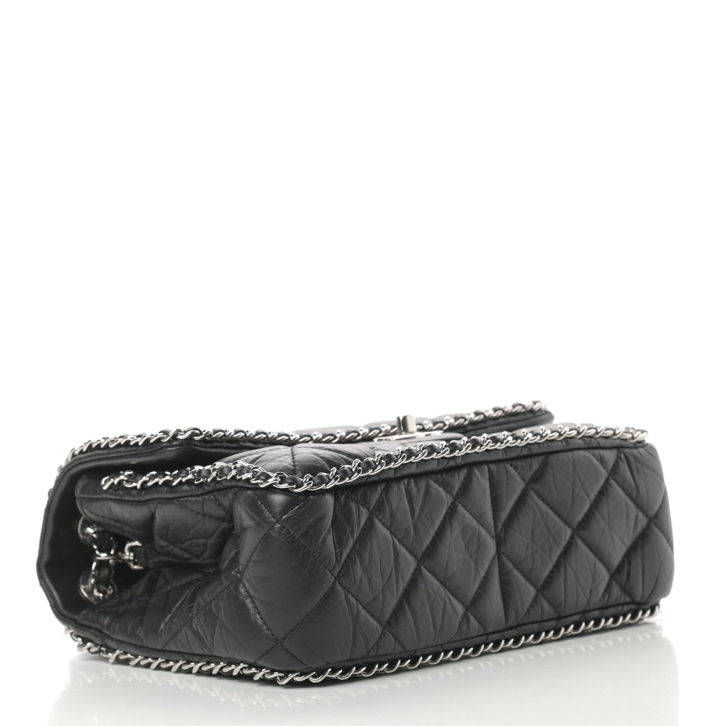Crumpled Calfskin Medium Chain All Over Flap Black