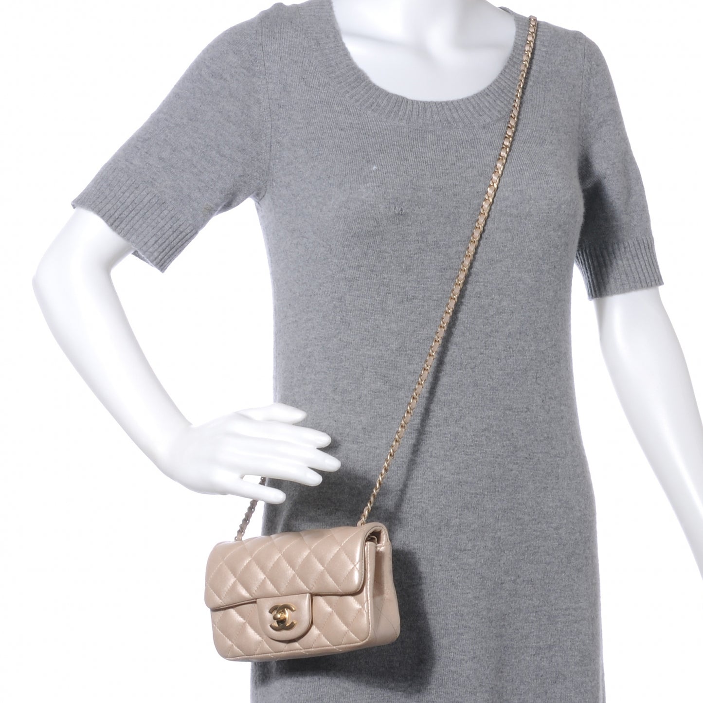 Lambskin Quilted Extra Mini Flap Light Gold