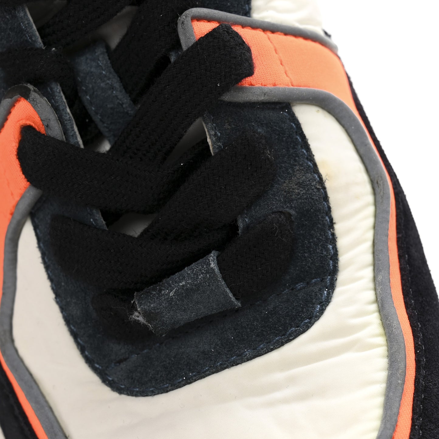 Nylon Calfskin Suede CC Womens Sneakers 35.5 Navy White Orange