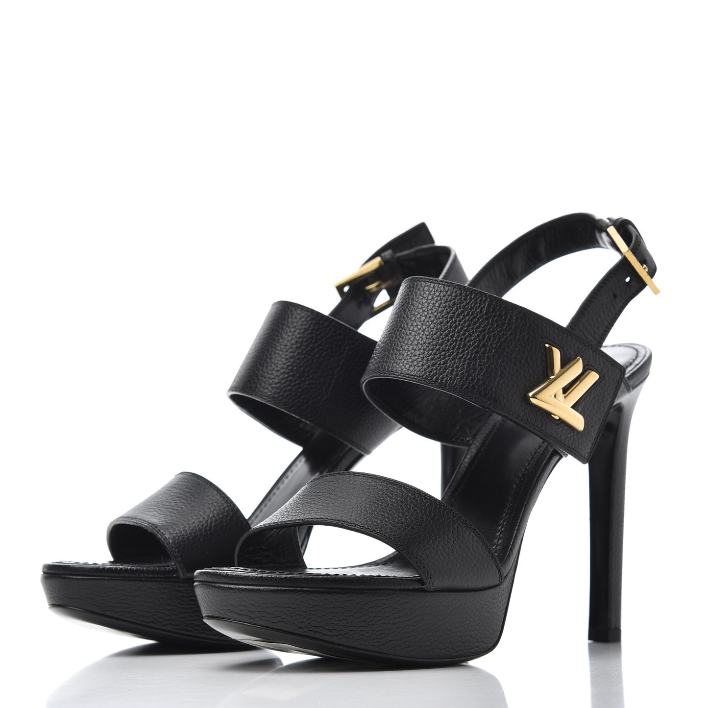 Grained Calfskin Horizon Platform Sandals 41 Black