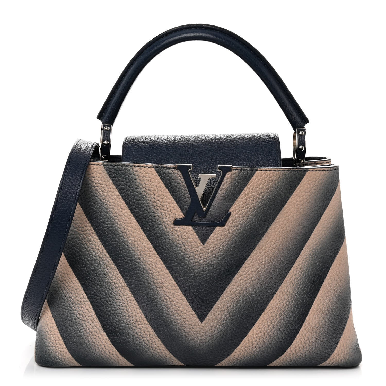 Louis Vuitton Taurillon Chevron Capucines PM Navy 1 of 12