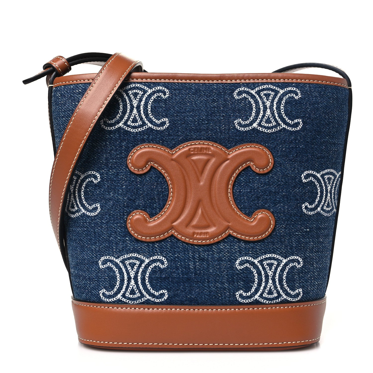 Celine Denim Calfskin Triomphe Small Bucket Bag Blue 1629831