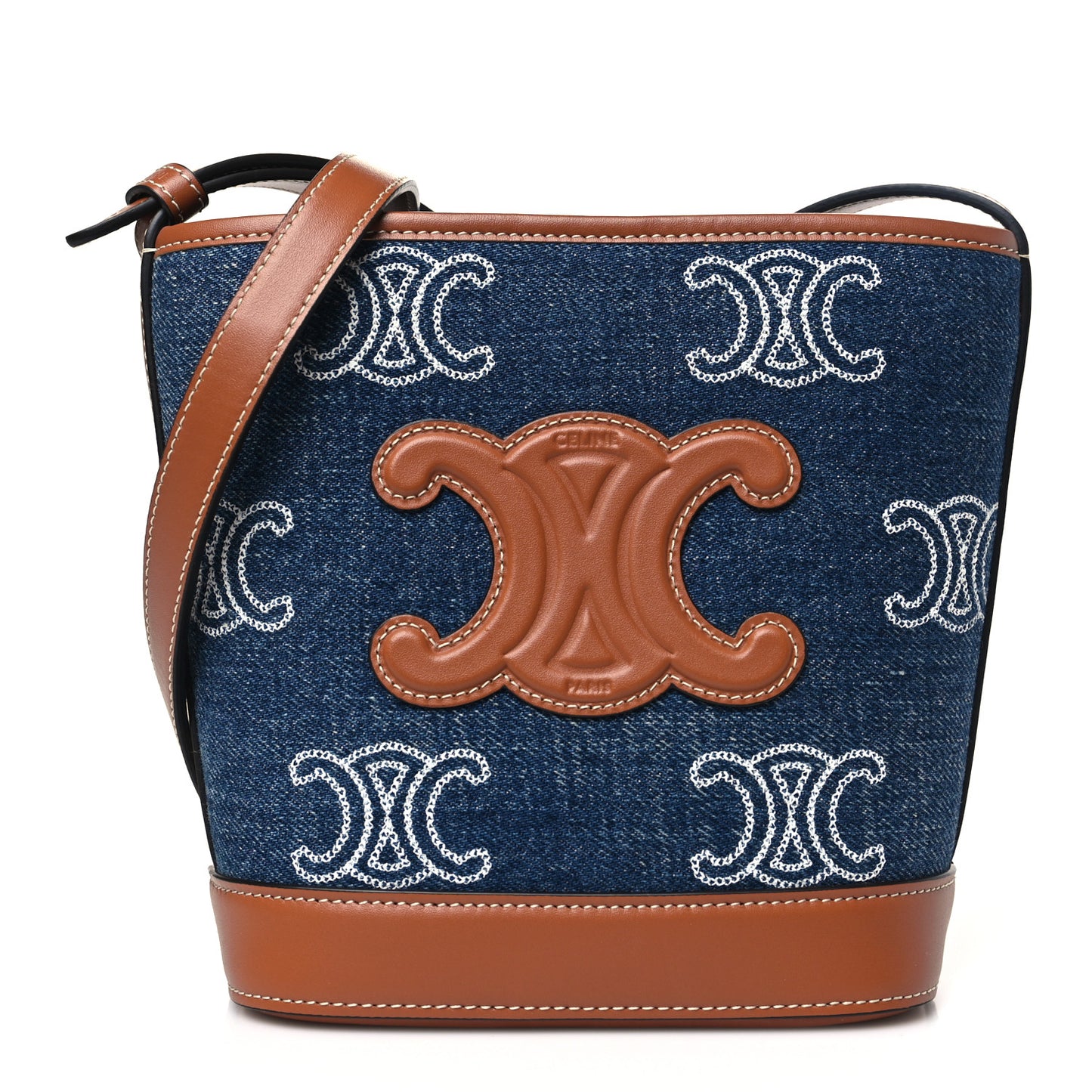 Denim Calfskin Triomphe Small Bucket Bag Blue