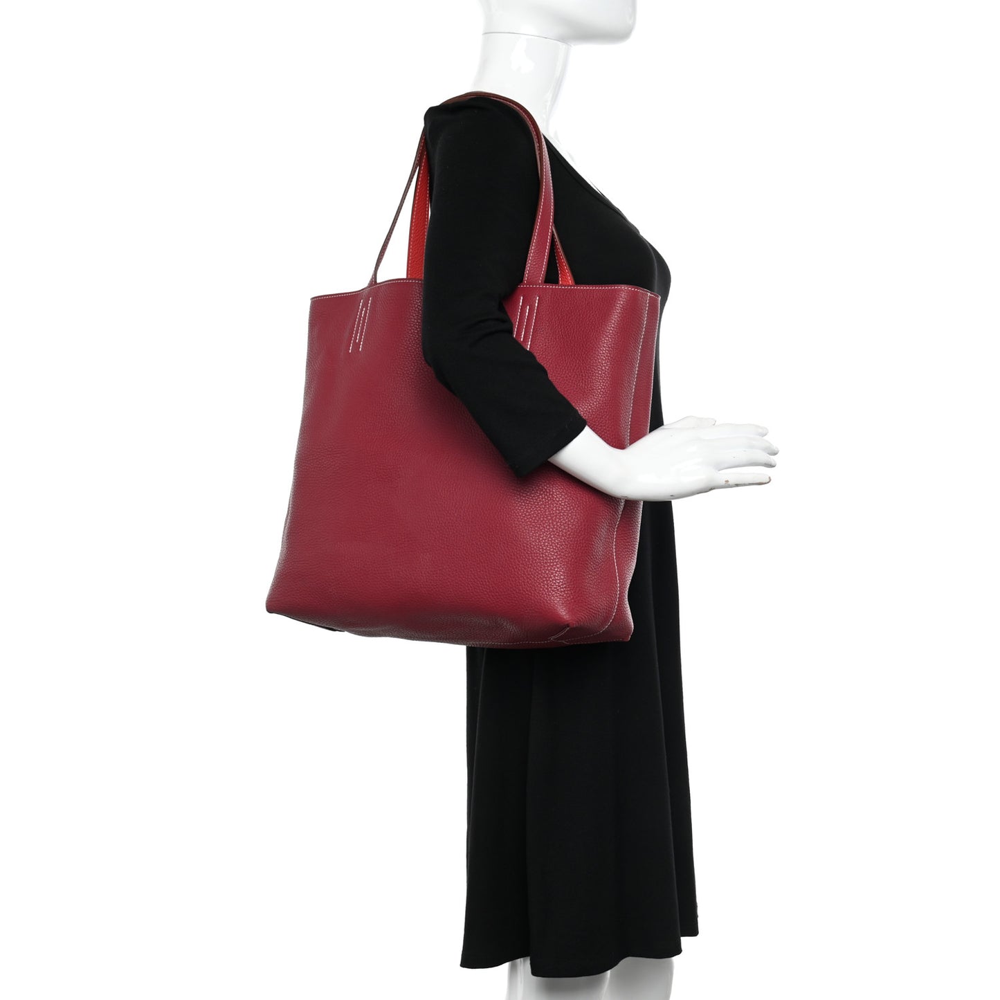 Taurillon Clemence Double Sens 45 Reversible Tote Rubis Rose Jaipur