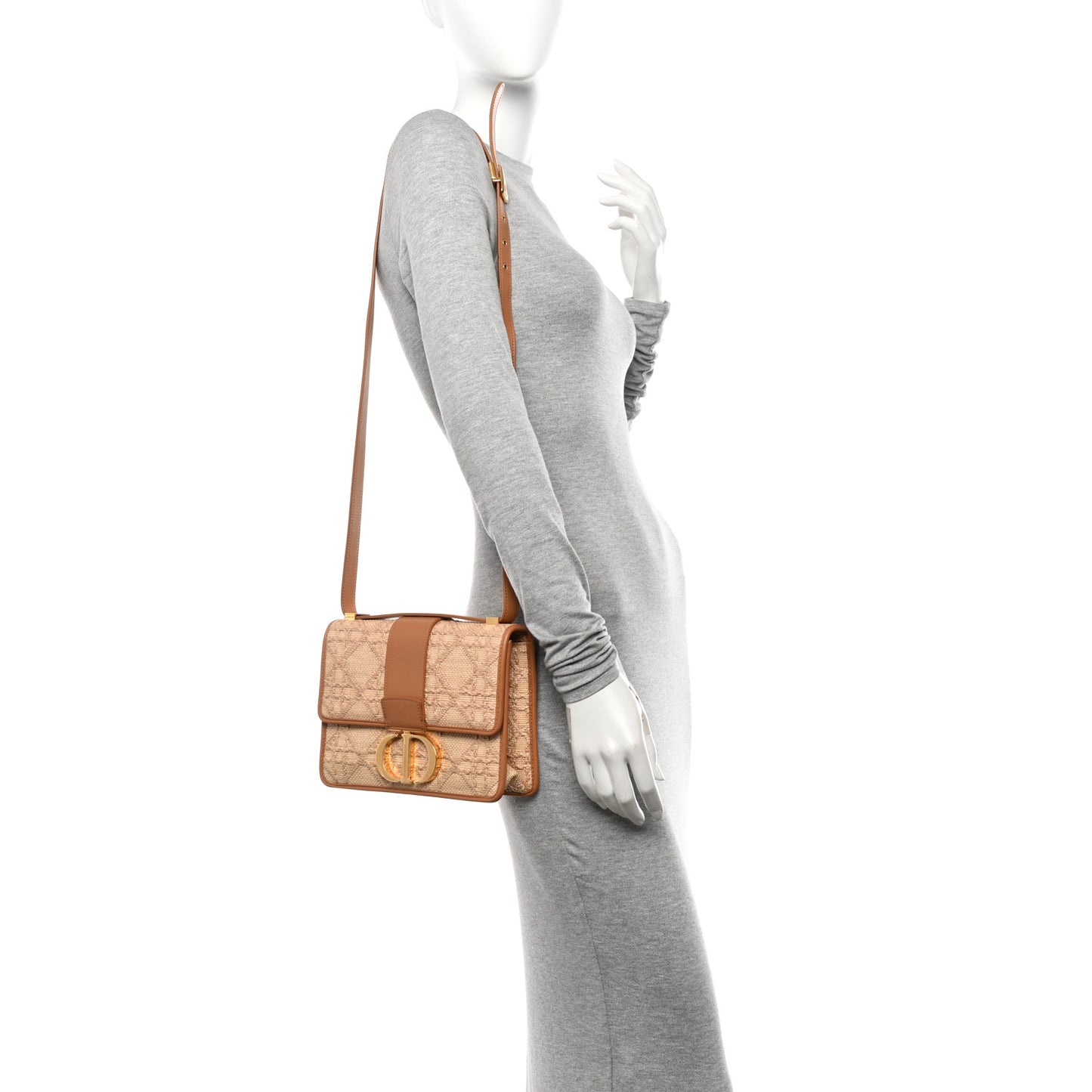 Raffia Calfskin 30 Montaigne Flap Bag Beige