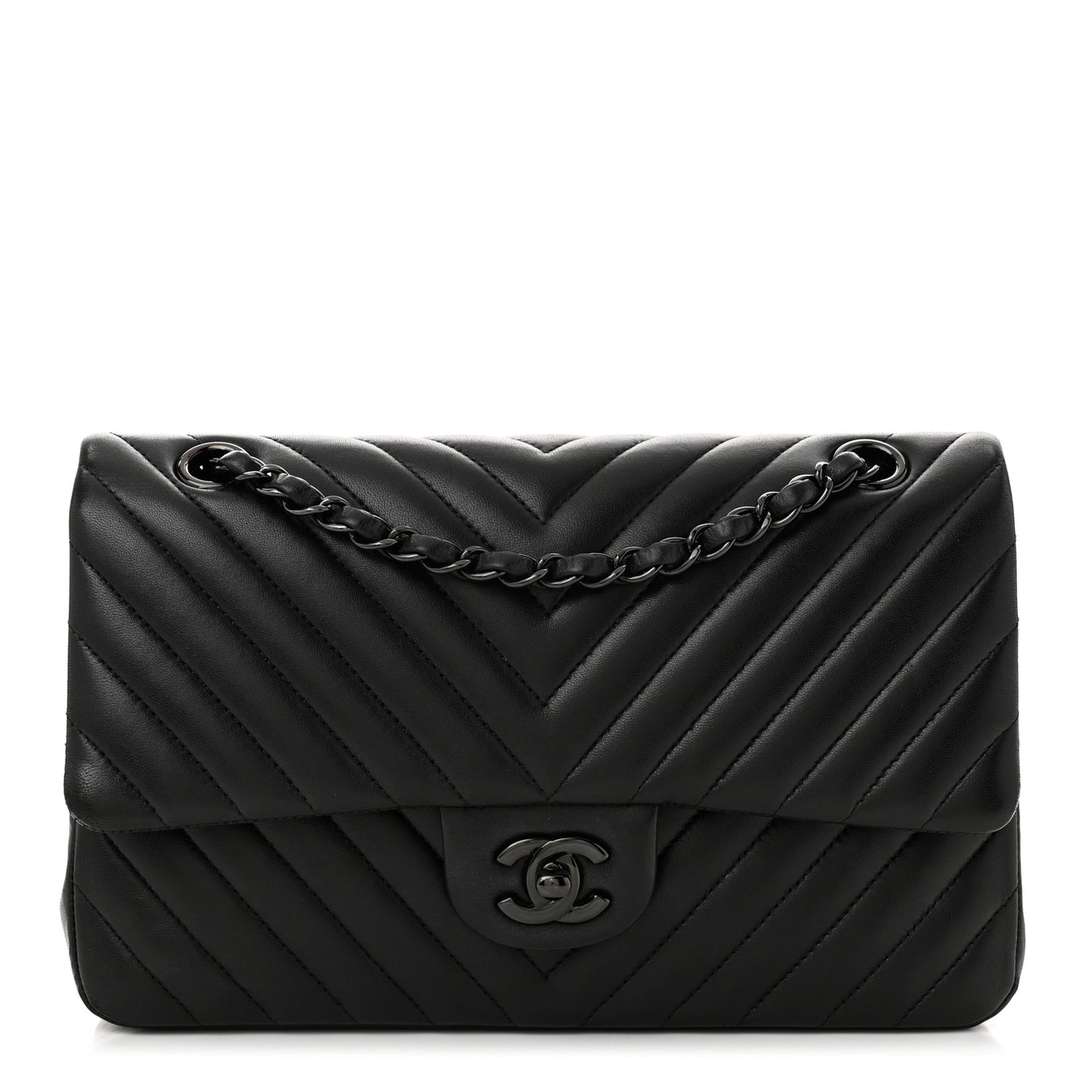 Lambskin Chevron Quilted Medium Double Flap So Black