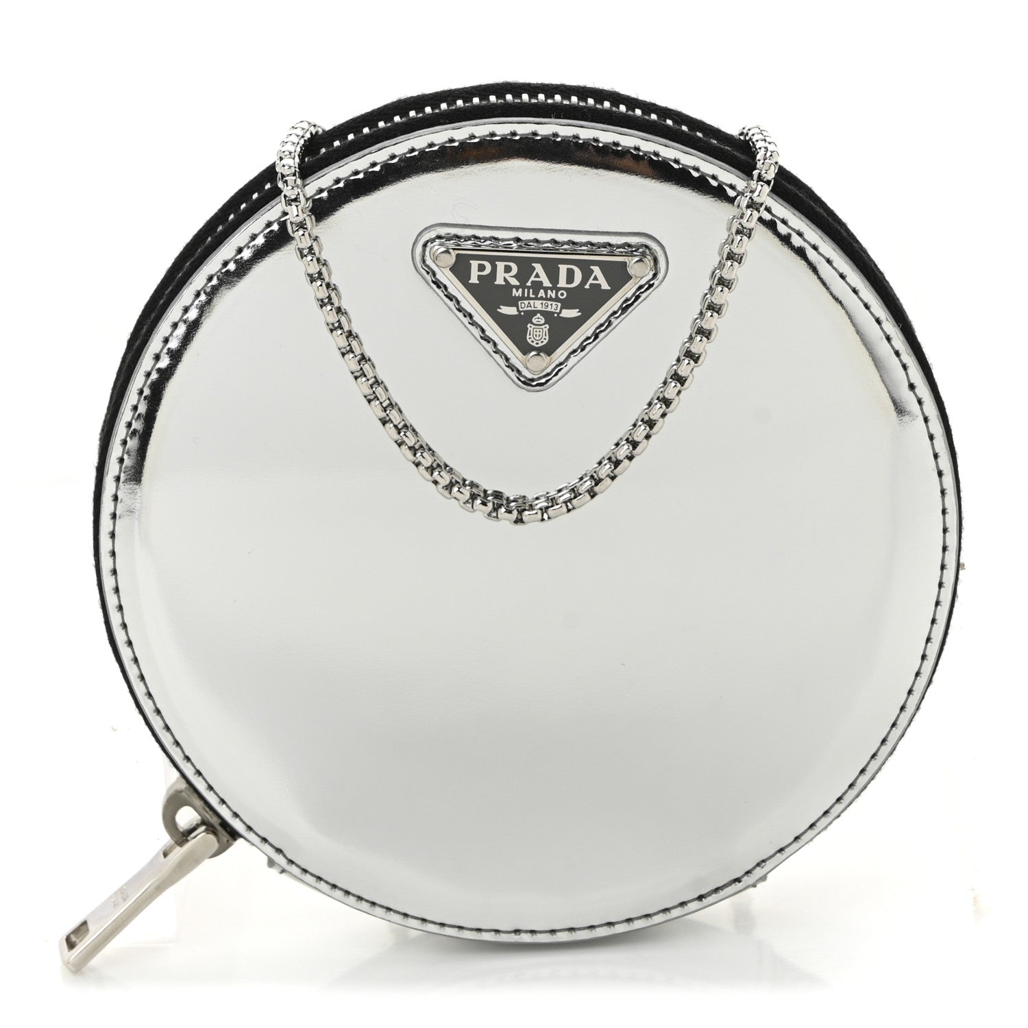 ［超希少］PRADA silver wallet chain 廃盤 即完売 Prada Spazzolato Round Chain Coin Crossbody Pouch Argento 1763433
