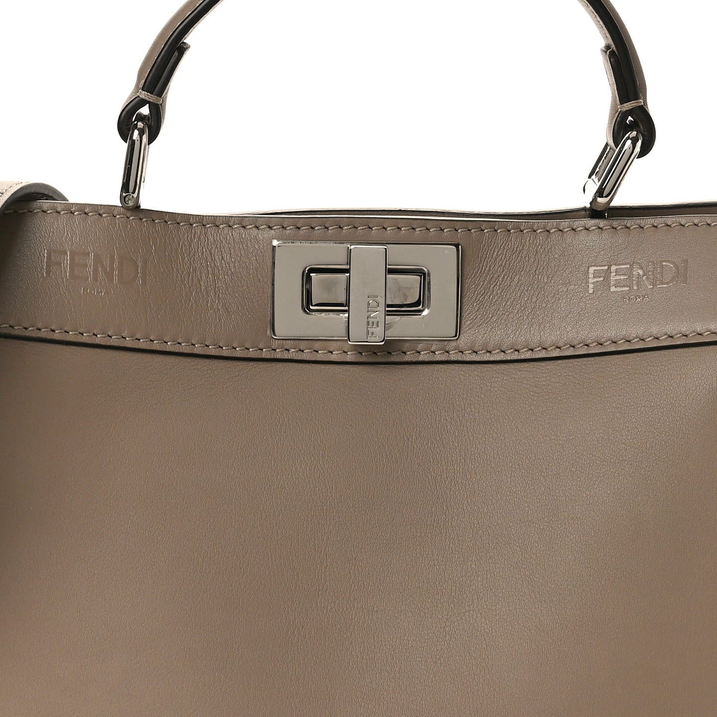 Vitello Seta Shiny Nappa Logo Embossed Laces Small Peekaboo I SEE U Satchel Tortora