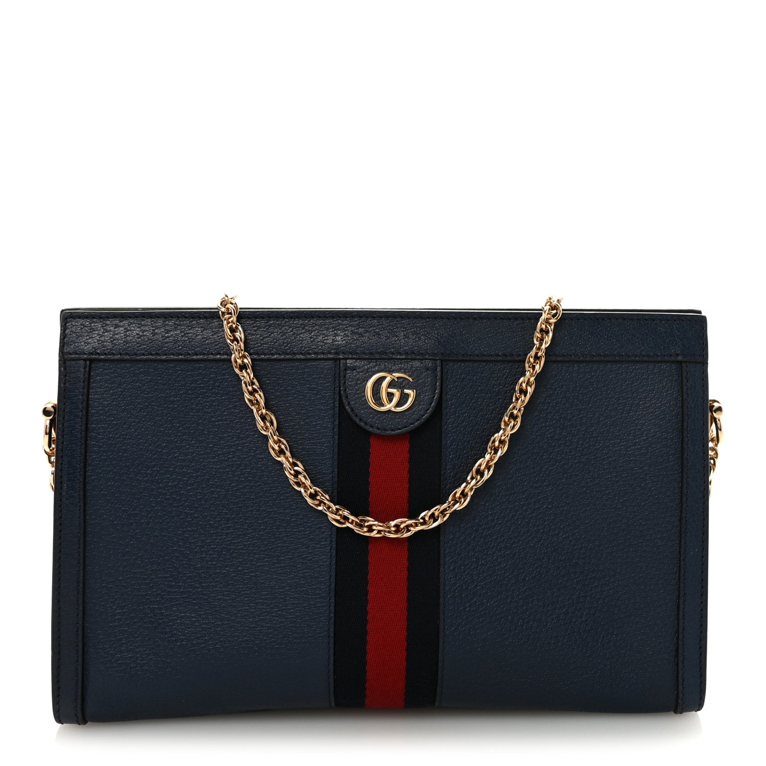Gucci Textured Calfskin Web Medium Ophidia Chain Shoulder Bag Blue