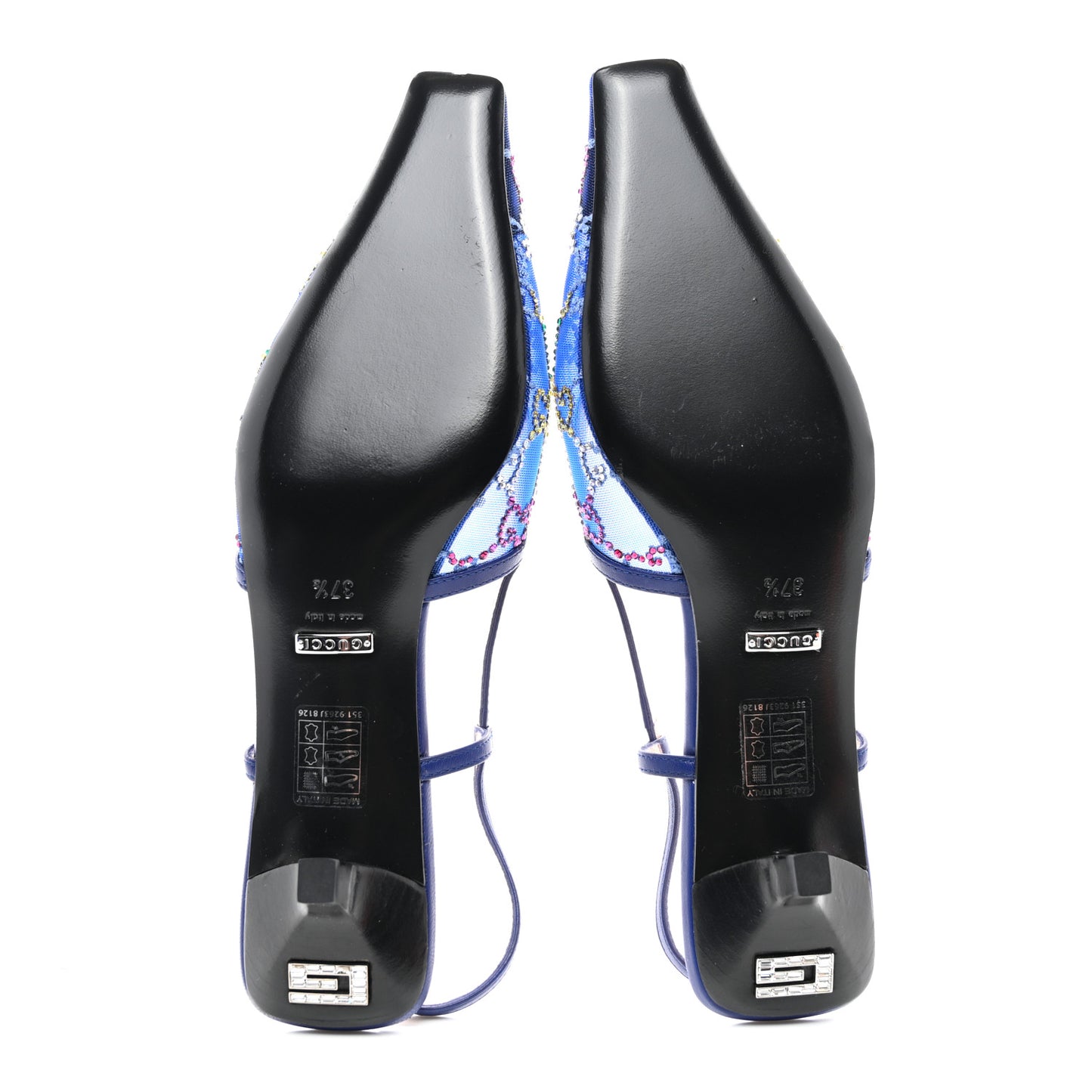 Tela Retino Nappa Charlotte Crystal GG Monogram Square G 35mm Slingback Pumps 37.5 Splash Net Blue Witch