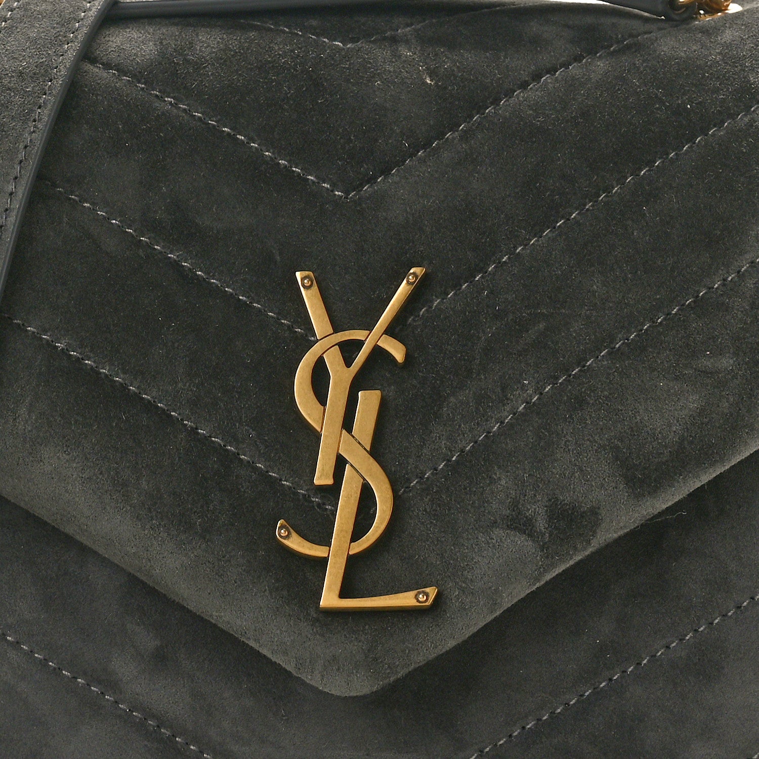 Saint Laurent Suede Calfskin Y Quilted Monogram Small Loulou Chain Satchel Storm 9 of 11