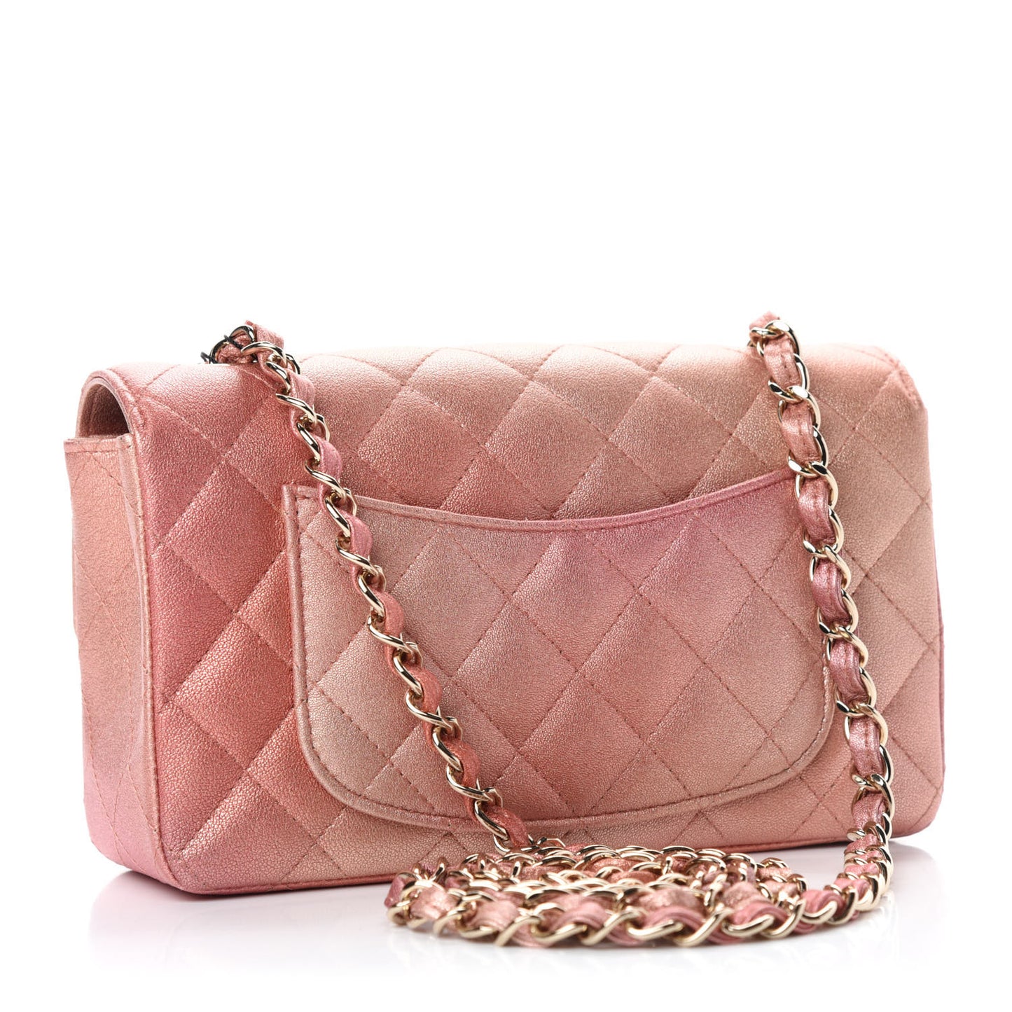Metallic Lambskin Quilted Ombre Mini Rectangular Flap Pink