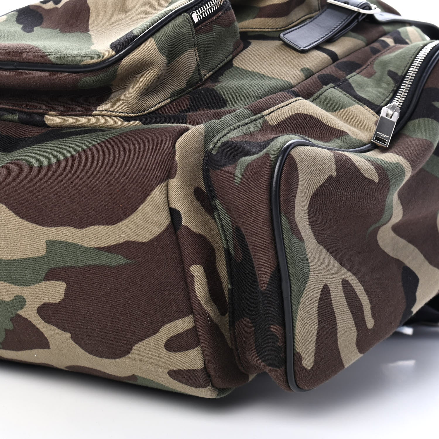 Saint Laurent Canvas Calfskin Camouflage Utilitarian Backpack Kaki Black 9 of 9