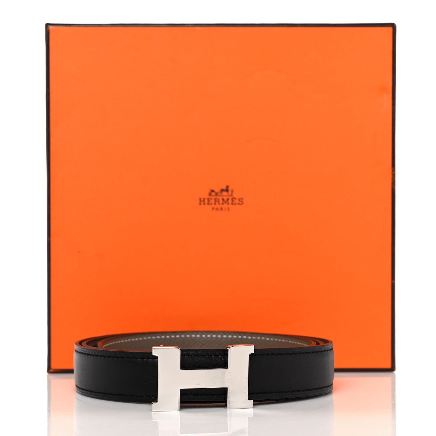 Hermes Swift Epsom 24mm H Belt 95 Black Etoupe 6 of 6