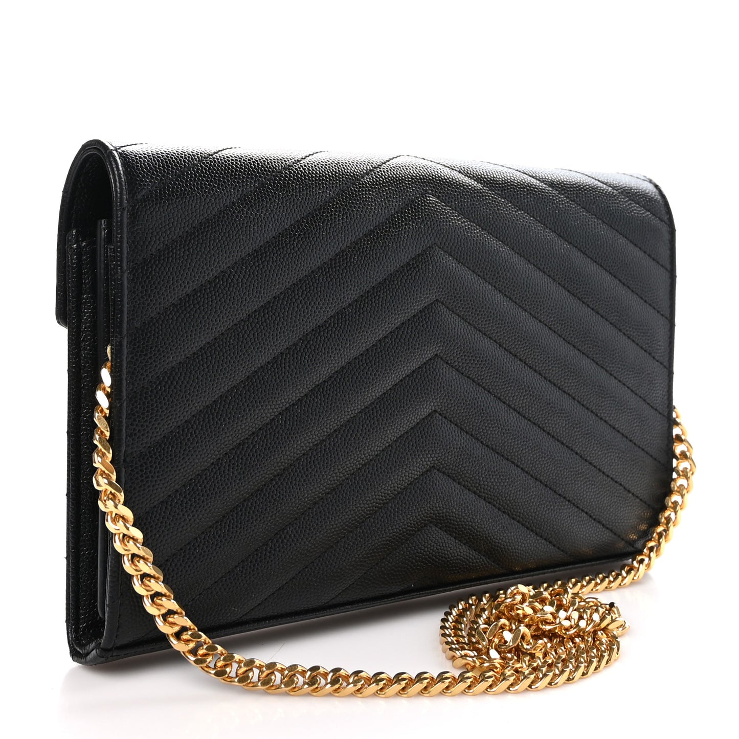 Grain De Poudre Matelasse Chevron Monogram Chain Wallet Black