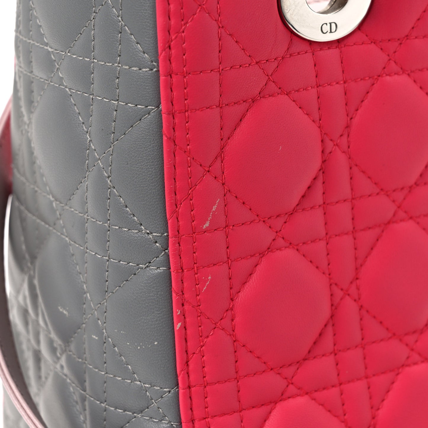 Lambskin Cannage Medium Tri-Color Lady Dior Fuchsia