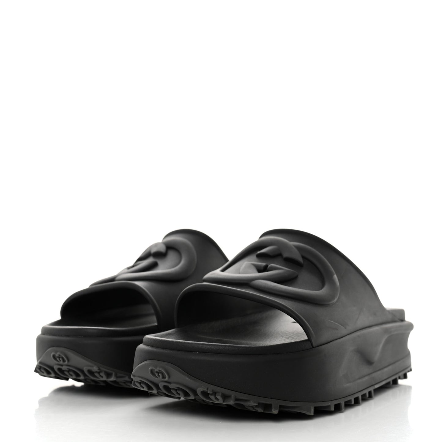Soft Rubber Mens Interlocking G Platform 42mm Slide Sandals 12 Black