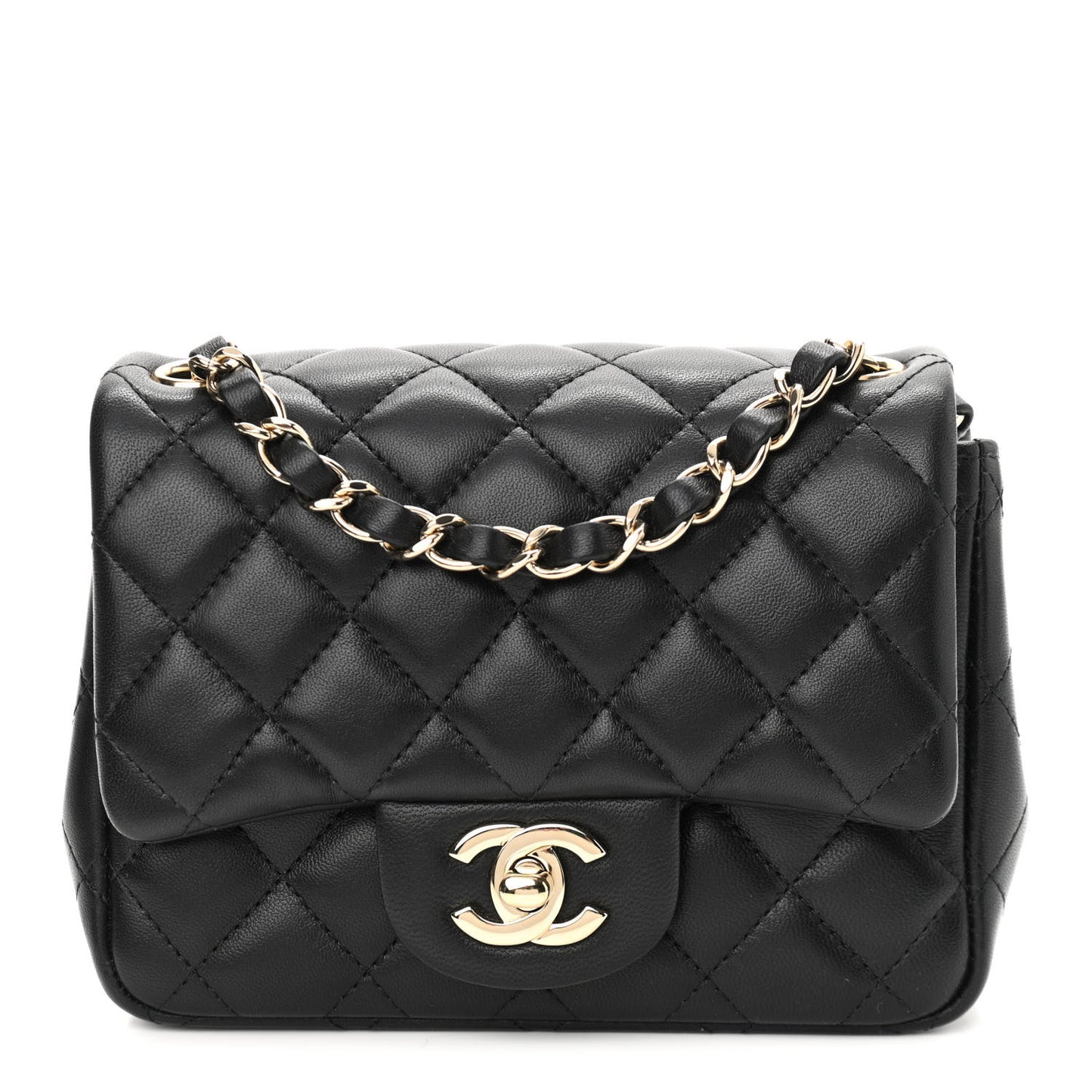 Lambskin Quilted Mini Square Flap Black