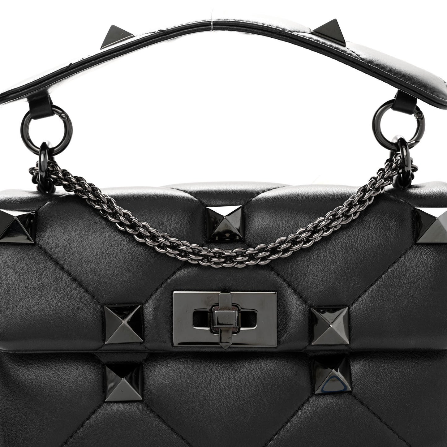 Nappa Monochrome Medium Roman Stud Shoulder Bag Black