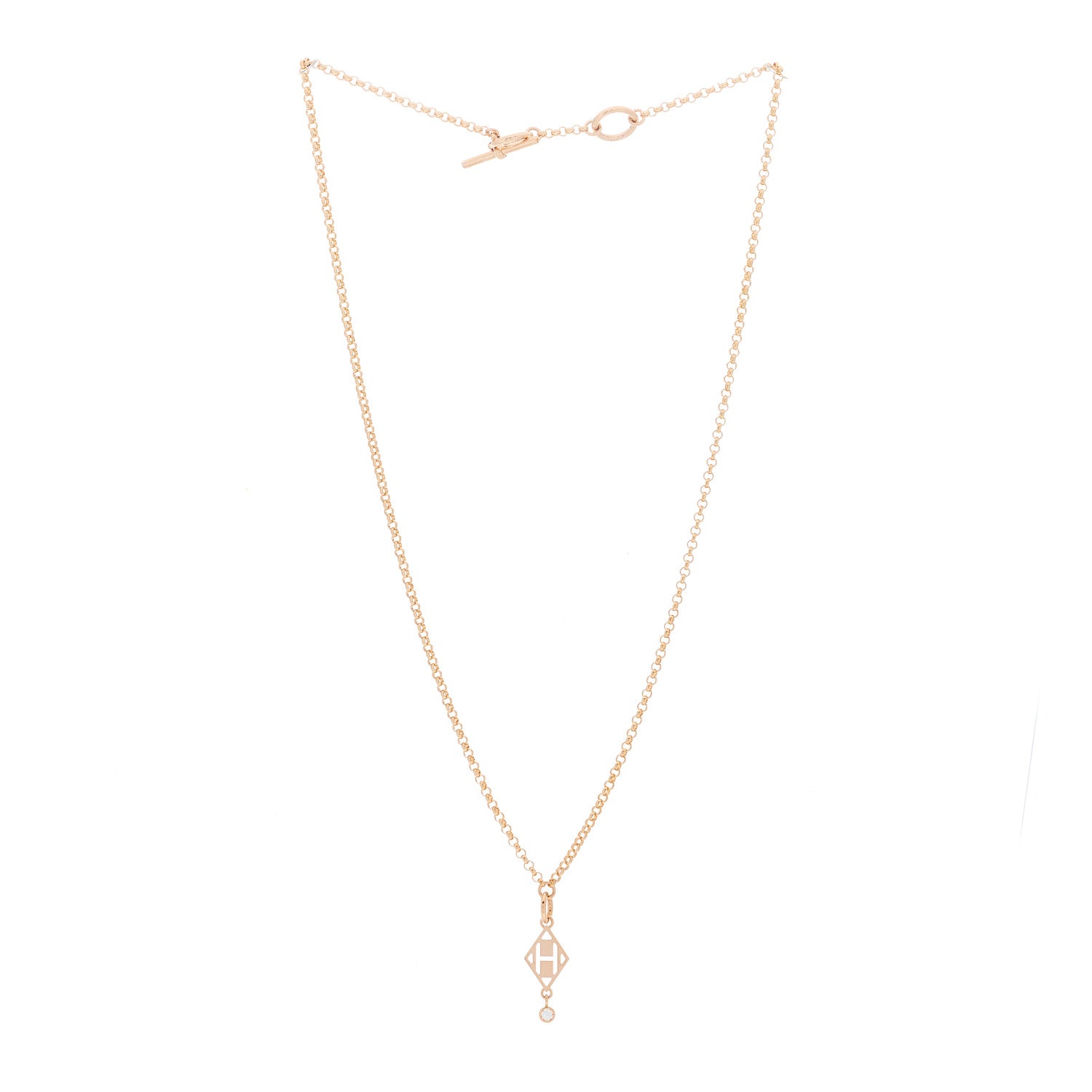 Hermes 18K Rose Gold Diamond Gambade Pendant Necklace 2 of 5