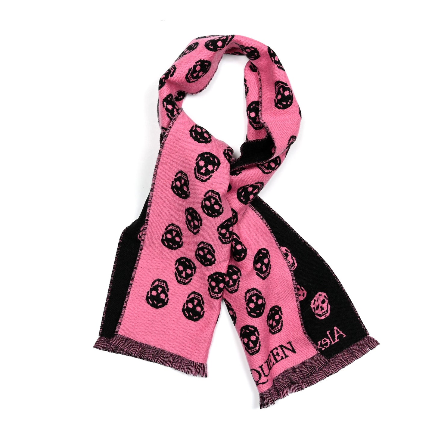 Wool Reversible Upside Down Skull Scarf Black Pink