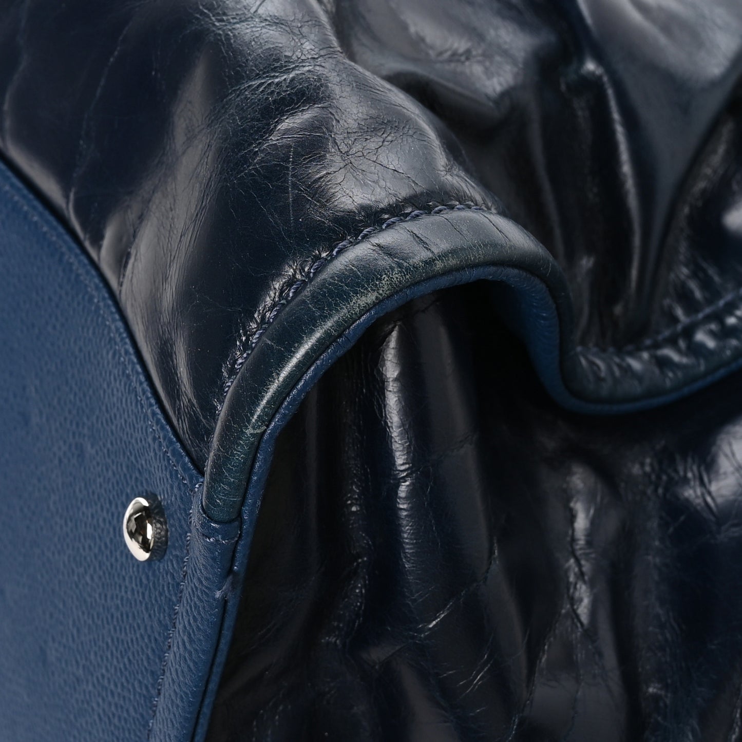 Glazed Calfskin Large Deauville Tote Blue