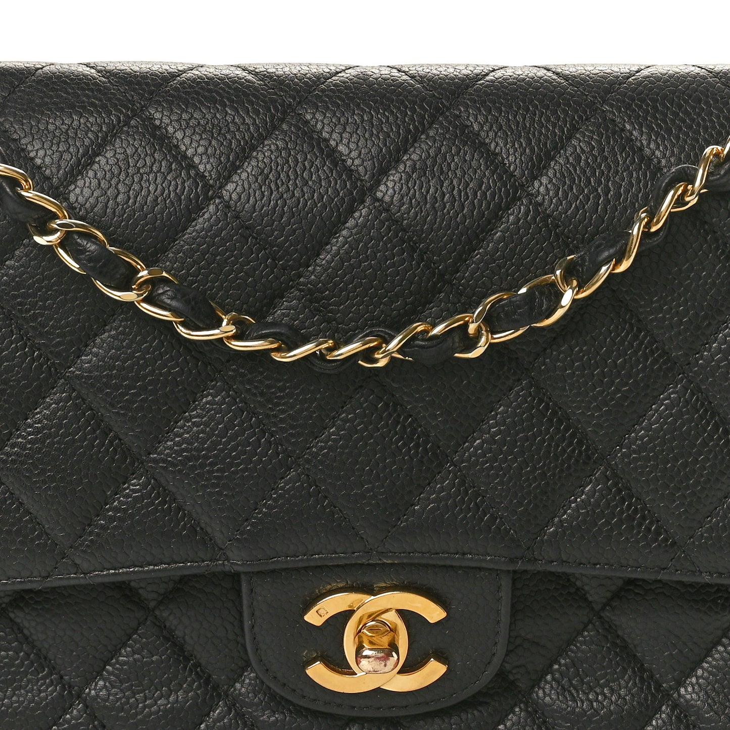 Caviar Quilted Medium Double Flap Black