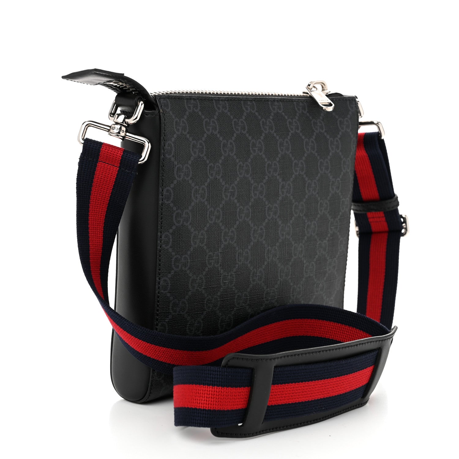Gucci GG Supreme Monogram Web Small Flat Messenger Bag Black Grey 3 of 10