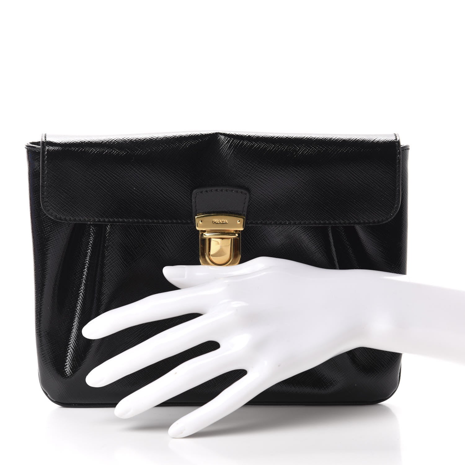 Prada Saffiano Vernice Clutch Black 2 of 11